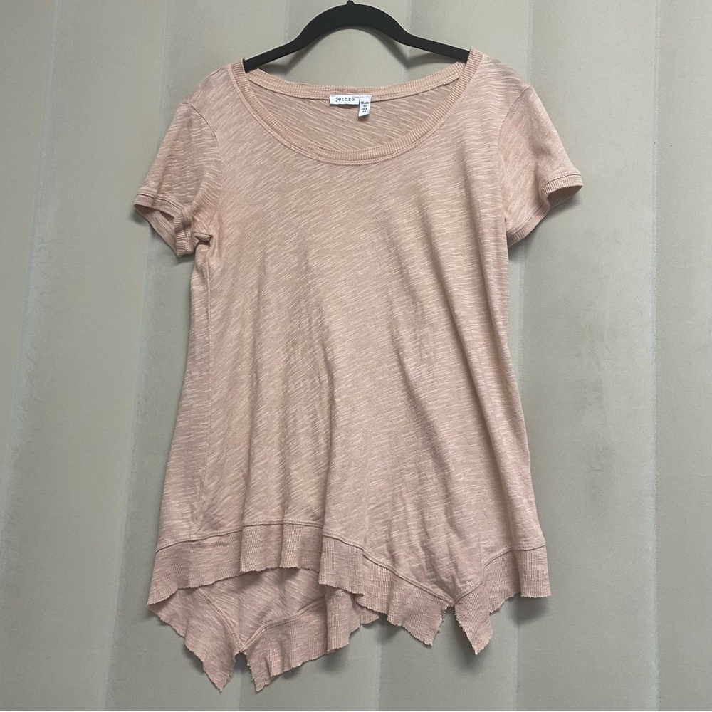 Jethro Woman’s Top Shirt XS 100% Cotton Bias Hem Neutral Lagenlook